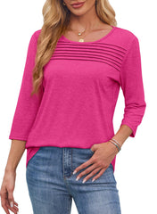 🔥🔥 2026 Women's 3/4 Length Sleeve Top Pleated Front T-Shirt