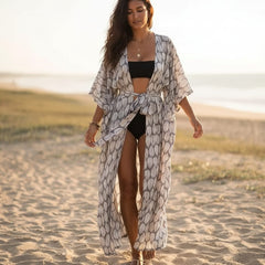 Long Floral Kimono Swimsuit Cover Up