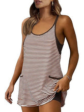 2026 Women's Striped V-Neck Tennis Dress with Built-in Shorts