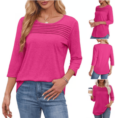 🔥🔥 2026 Women's 3/4 Length Sleeve Top Pleated Front T-Shirt