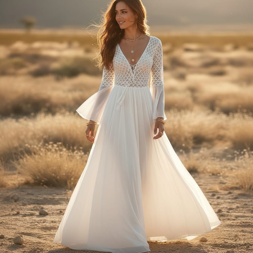 Boho High Waist Lace Cover Up Maxi Dress