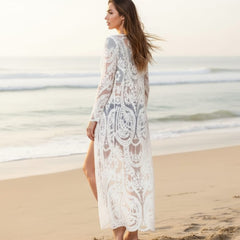 White Lace Long Beach Cardigan