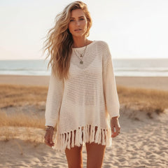Boho Beach Crochet Knit Tassel Cover Up