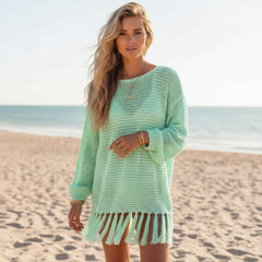 Boho Beach Crochet Knit Tassel Cover Up