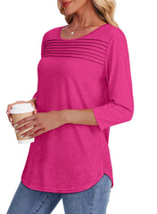 🔥🔥 2026 Women's 3/4 Length Sleeve Top Pleated Front T-Shirt