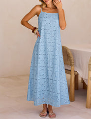 2026 Casual Sleeveless Floral Lace Eyelet Boho Beach Maxi Dress