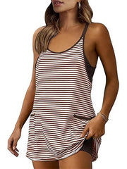 2026 Women's Striped V-Neck Tennis Dress with Built-in Shorts